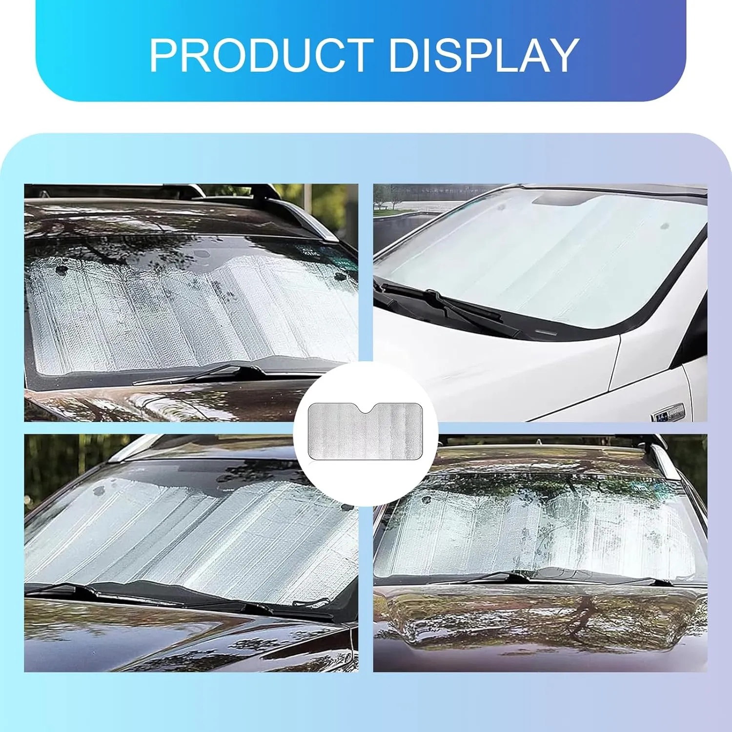 1 PC Car Front Sunshade, 55.11" x 27.55" Thickened Environmentally Friendly Insulated Reflective Foam Cotton Windshield Sunshade, Interior Protection Accessories, for Most Cars, SUVs (Silver)