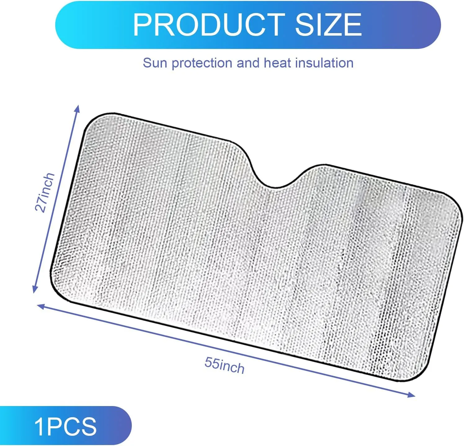 1 PC Car Front Sunshade, 55.11" x 27.55" Thickened Environmentally Friendly Insulated Reflective Foam Cotton Windshield Sunshade, Interior Protection Accessories, for Most Cars, SUVs (Silver)