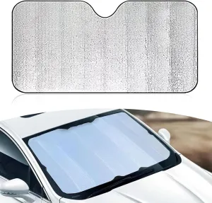 1 PC Car Front Sunshade, 55.11" x 27.55" Thickened Environmentally Friendly Insulated Reflective Foam Cotton Windshield Sunshade, Interior Protection Accessories, for Most Cars, SUVs (Silver)