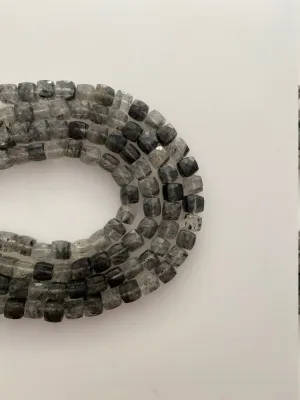 1 Strand of Natural Black Rutilated Quartz (Rutile) Faceted Cubes Beads. Each Cube Bead is colorful 7mm-8mm size, 28 Beads per strand #ruti3