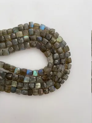 1 Strand of Natural Labradorite Faceted Cube Beads. Box Beads 100% Natural. 6mm to 7 mm size, 28 to 36 Beads per strand, Good Quality #labr5