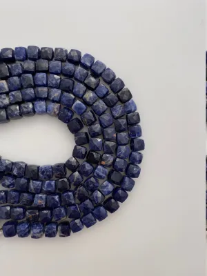 1 Strand of Natural Sodalite Faceted Cube Beads. 100% Natural, Semi Precious Gems, Size 7 -mm 29 to 30 Beads per strand, Good Quality #soda1