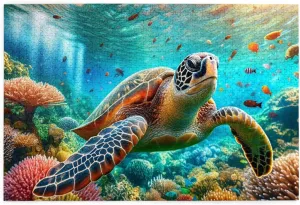 1000 Pcs Wooden Jigsaw for Adults, See Vibrant Sea Turtles Swimming Through Reefs and Colorful Fish,Creative Activity Hobbies，Stress Relief,Brainstorming，Forget The Troubles of Life