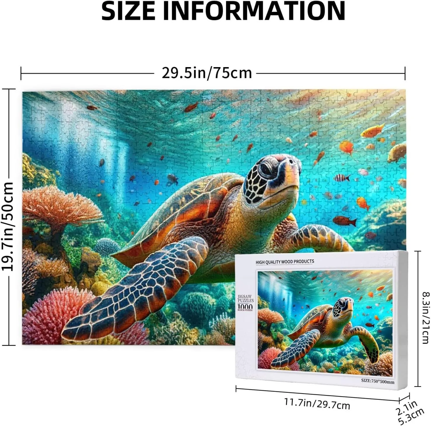 1000 Pcs Wooden Jigsaw for Adults, See Vibrant Sea Turtles Swimming Through Reefs and Colorful Fish,Creative Activity Hobbies，Stress Relief,Brainstorming，Forget The Troubles of Life