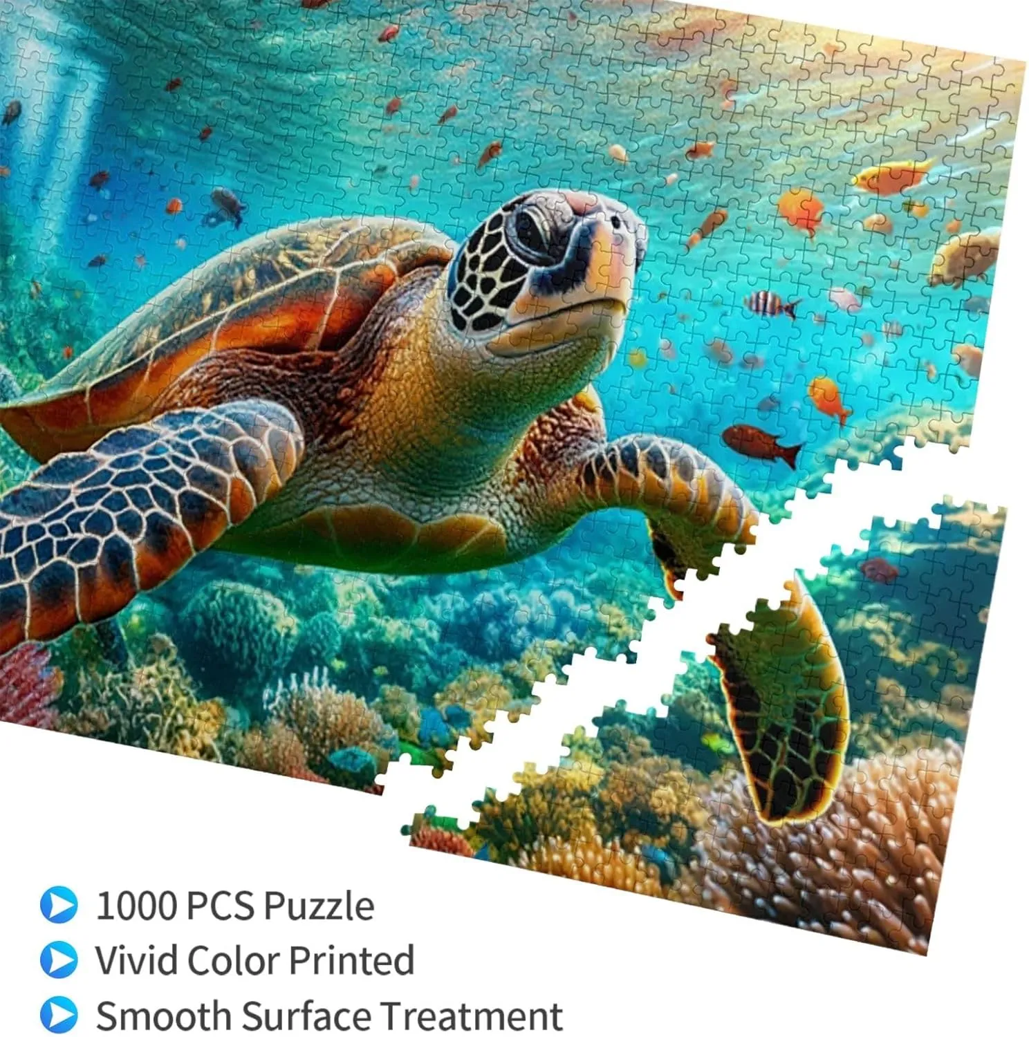 1000 Pcs Wooden Jigsaw for Adults, See Vibrant Sea Turtles Swimming Through Reefs and Colorful Fish,Creative Activity Hobbies，Stress Relief,Brainstorming，Forget The Troubles of Life