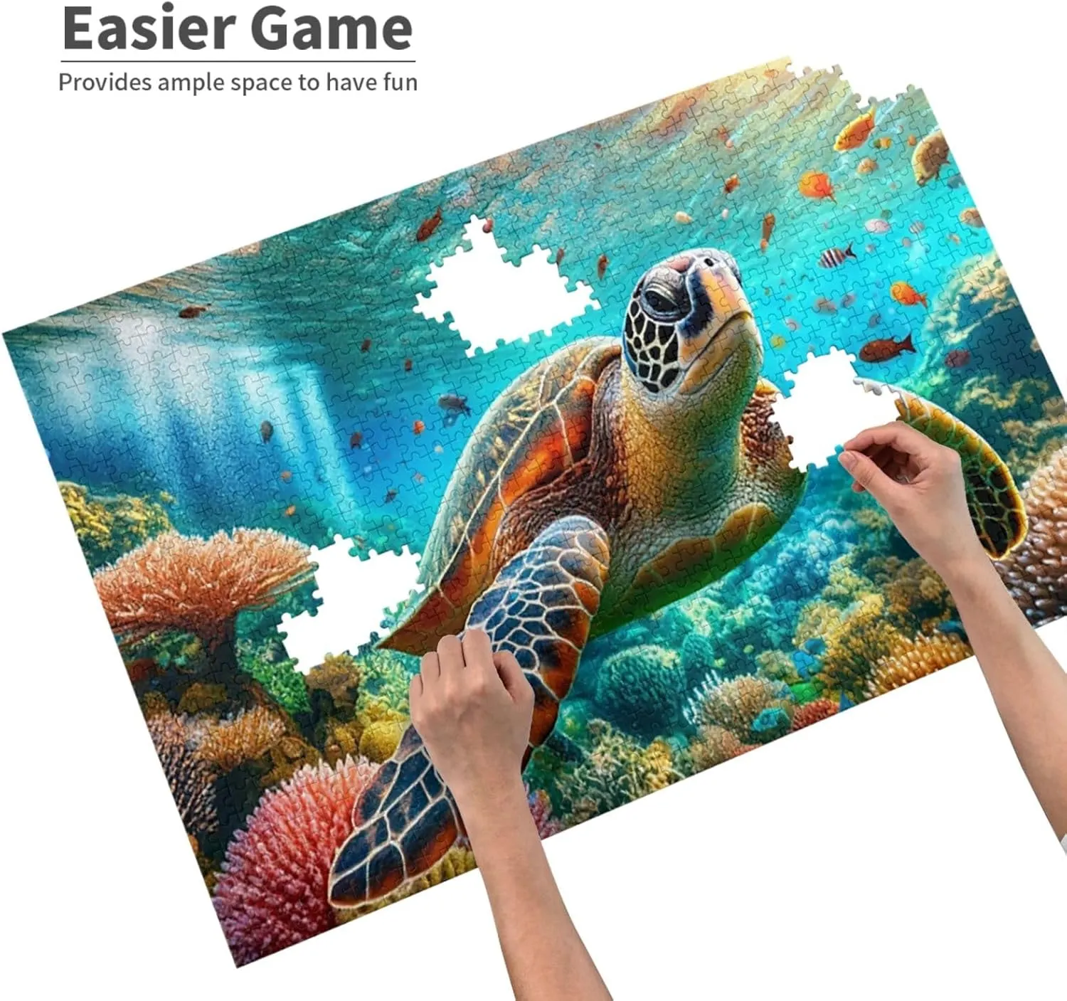 1000 Pcs Wooden Jigsaw for Adults, See Vibrant Sea Turtles Swimming Through Reefs and Colorful Fish,Creative Activity Hobbies，Stress Relief,Brainstorming，Forget The Troubles of Life