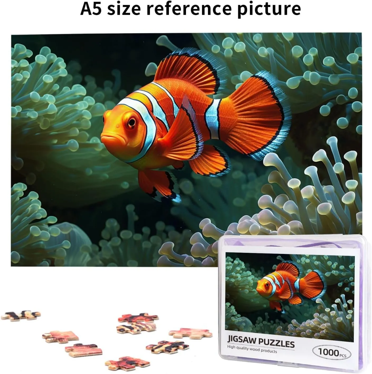 1000 Piece Jigsaw Puzzle for Adults Challenging Puzzle for Game Nights Gifts Personalized Picture Puzzle Fish Background Custom Wood Puzzle for Family, Finished Size 29.5"x19.7"