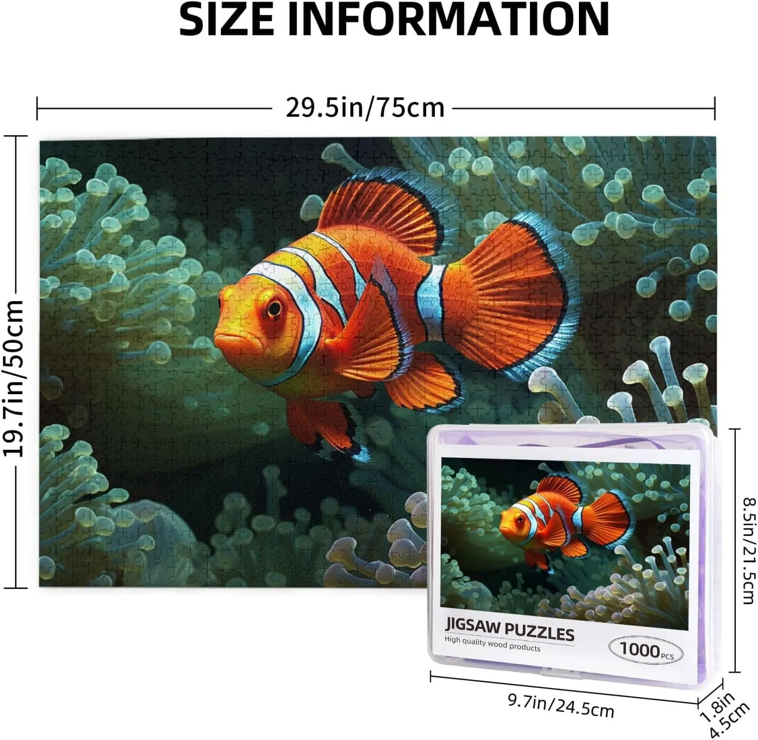 1000 Piece Jigsaw Puzzle for Adults Challenging Puzzle for Game Nights Gifts Personalized Picture Puzzle Fish Background Custom Wood Puzzle for Family, Finished Size 29.5"x19.7"