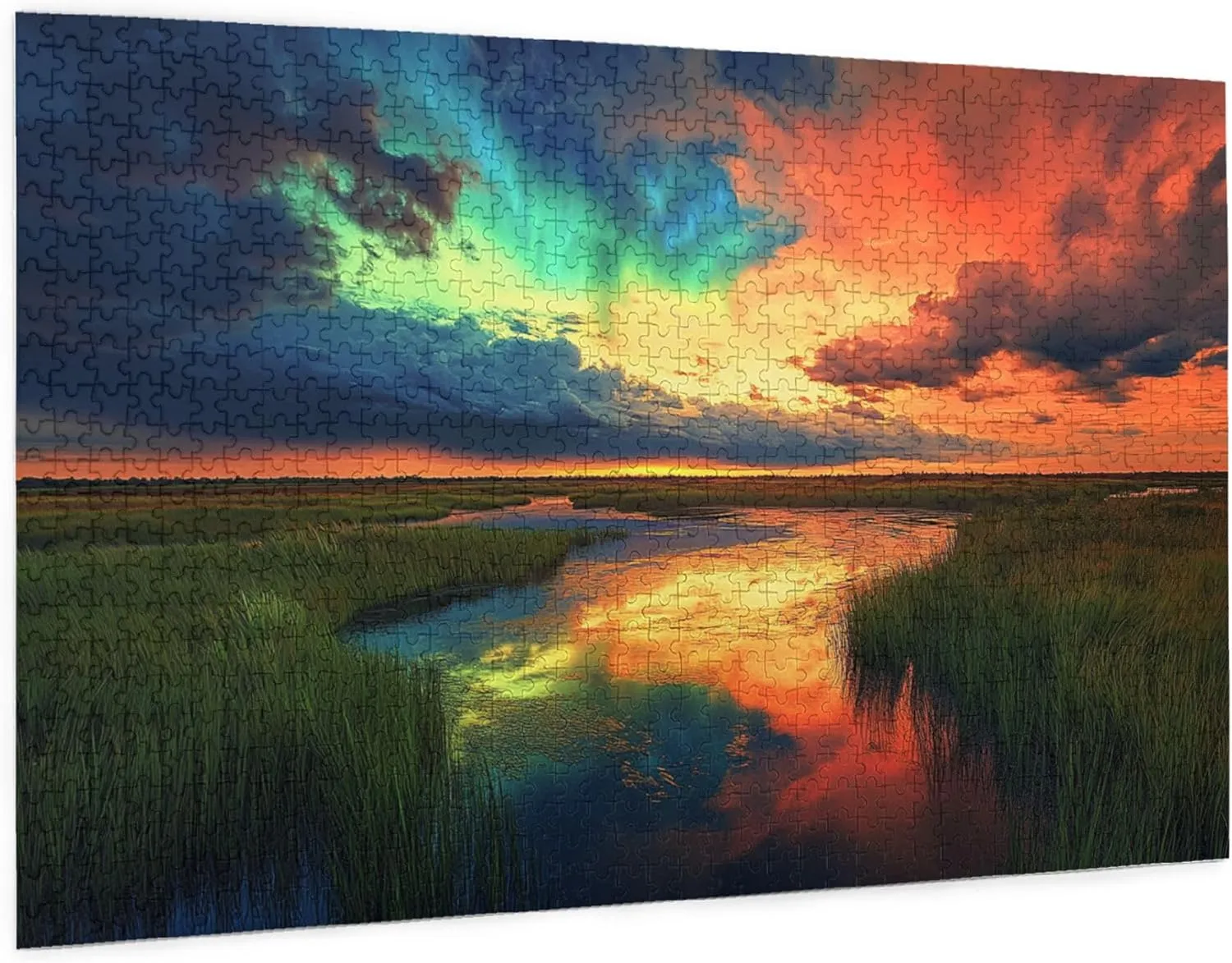 1000 Piece Jigsaw Puzzle for Adults Prairie River Sunset,Great for Relaxation and Display for Puzzle Lovers,Vibrant Colors,Unique and Beautiful Design,Classic Sunset Scenery Wooden Puzzle