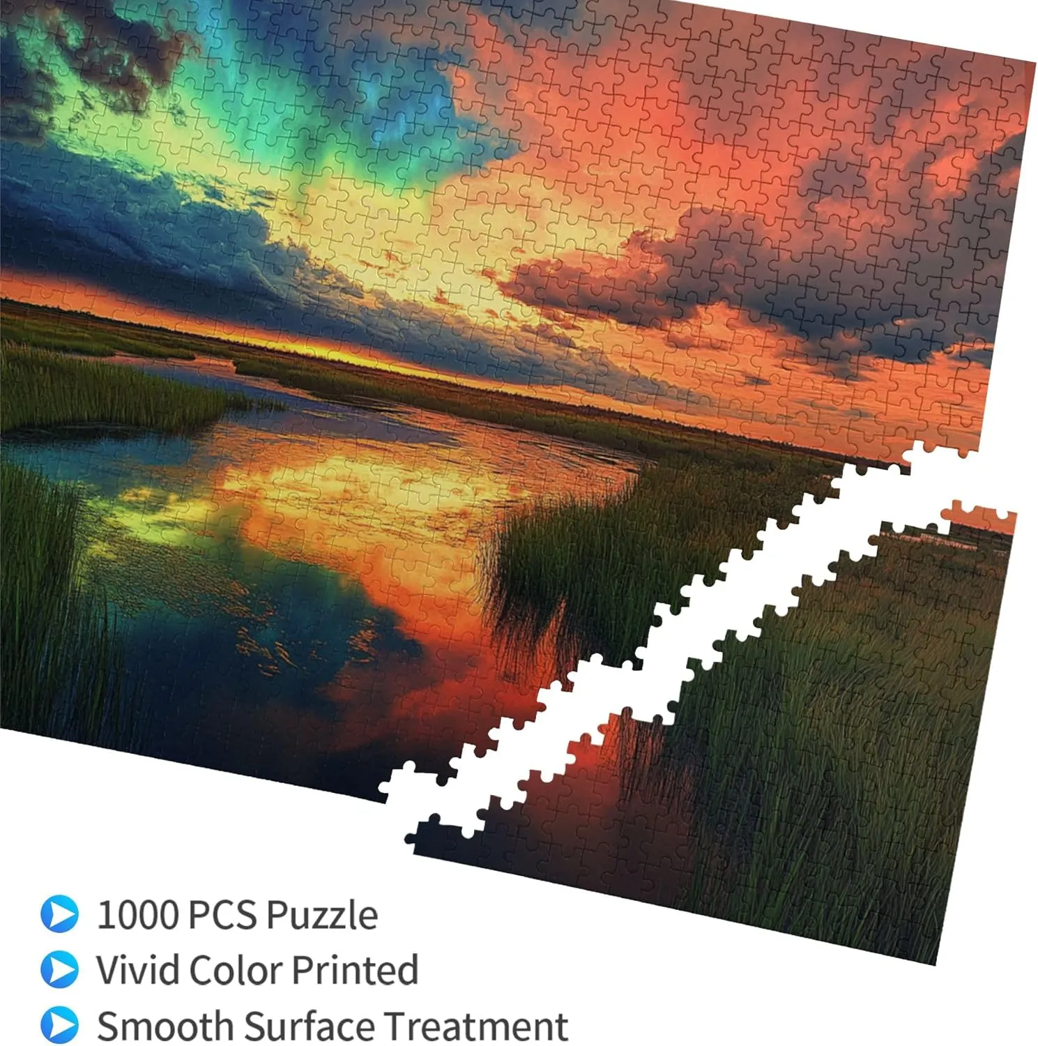 1000 Piece Jigsaw Puzzle for Adults Prairie River Sunset,Great for Relaxation and Display for Puzzle Lovers,Vibrant Colors,Unique and Beautiful Design,Classic Sunset Scenery Wooden Puzzle