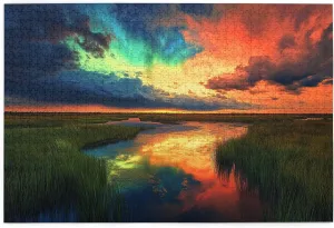 1000 Piece Jigsaw Puzzle for Adults Prairie River Sunset,Great for Relaxation and Display for Puzzle Lovers,Vibrant Colors,Unique and Beautiful Design,Classic Sunset Scenery Wooden Puzzle