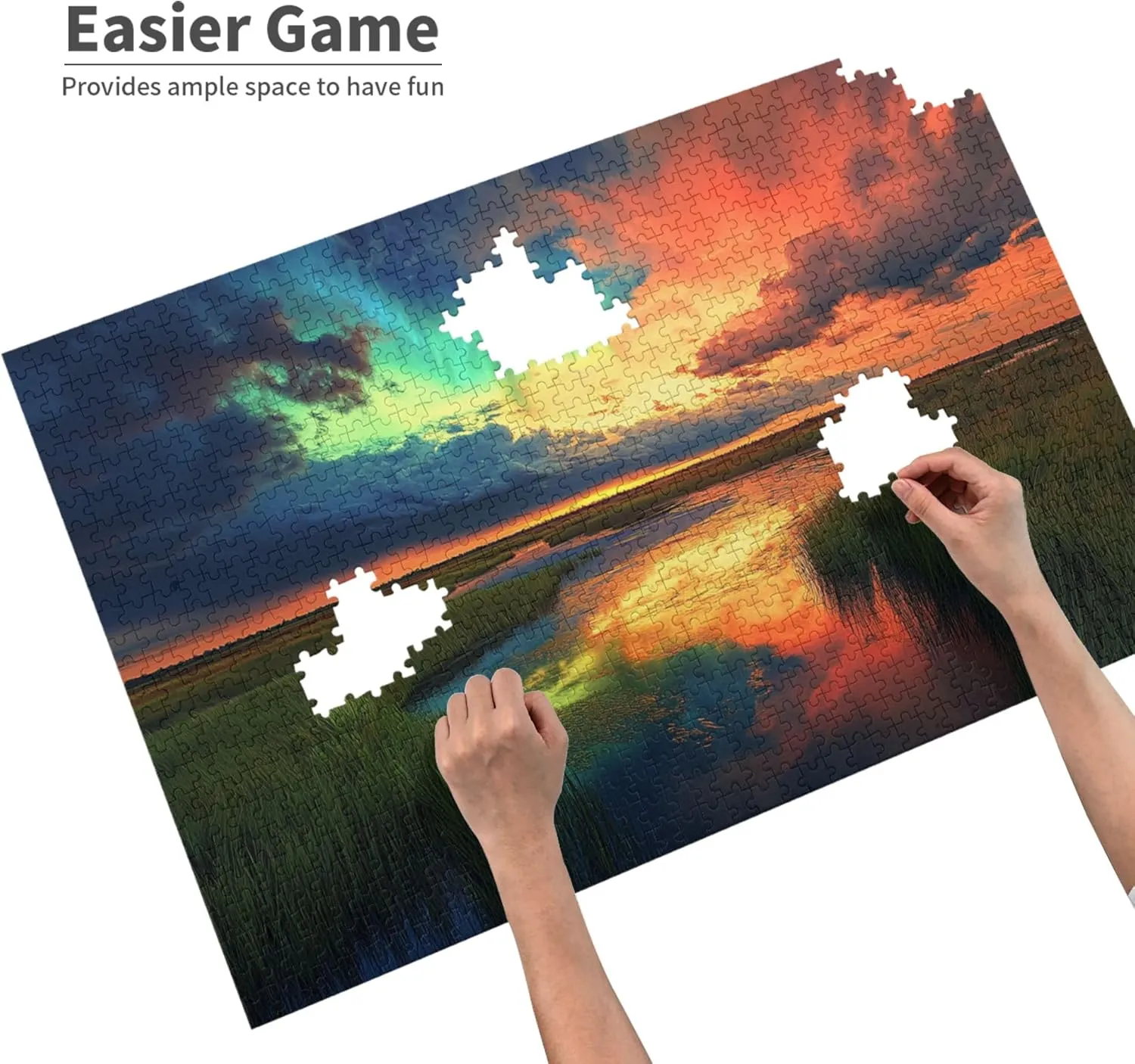 1000 Piece Jigsaw Puzzle for Adults Prairie River Sunset,Great for Relaxation and Display for Puzzle Lovers,Vibrant Colors,Unique and Beautiful Design,Classic Sunset Scenery Wooden Puzzle