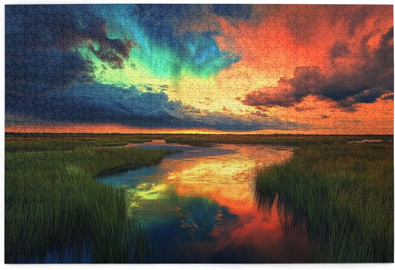 1000 Piece Jigsaw Puzzle for Adults Prairie River Sunset,Great for Relaxation and Display for Puzzle Lovers,Vibrant Colors,Unique and Beautiful Design,Classic Sunset Scenery Wooden Puzzle