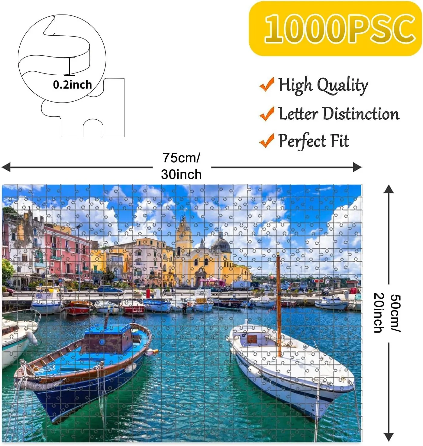 1000 Piece Jigsaw Puzzle Game, Colorful Colorful Procida Island Campania Italy Large Puzzle Artwork for Adults Teens Challenging Puzzle Game Nights Toy Gift