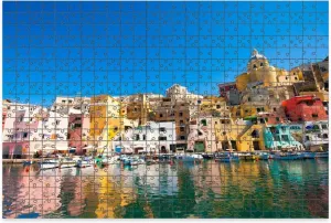 1000 Piece Jigsaw Puzzle Game, Colorful Procida Colorful Island Mediterranean Sea Coast Naples Italy Large Puzzle Artwork for Adults Teens Challenging Puzzle Game Nights Toy Gift