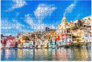 1000 Piece Jigsaw Puzzle Game, Colorful Procida Colorful Island Mediterranean Sea Coast Naples Italy Large Puzzle Artwork for Adults Teens Challenging Puzzle Game Nights Toy Gift