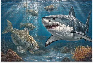 1000 Piece Jigsaw Puzzle Game, Colorful Underwater Chase Art Print Shark Fish Dynamic Coral Large Puzzles Artwork for Adults Teens Challenging Puzzle Game Nights Toy Gift