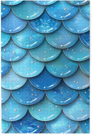 1000 Piece Jigsaw Puzzle - Mermaid Fish Scales Oceanic Underwater Blue Wood Puzzle for Adults Teens Family Game Educational Toys Gifts