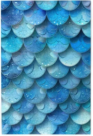 1000 Piece Jigsaw Puzzle - Mermaid Fish Scales Underwater Oceanic Blue Wood Puzzle for Adults Teens Family Game Educational Toys Gifts