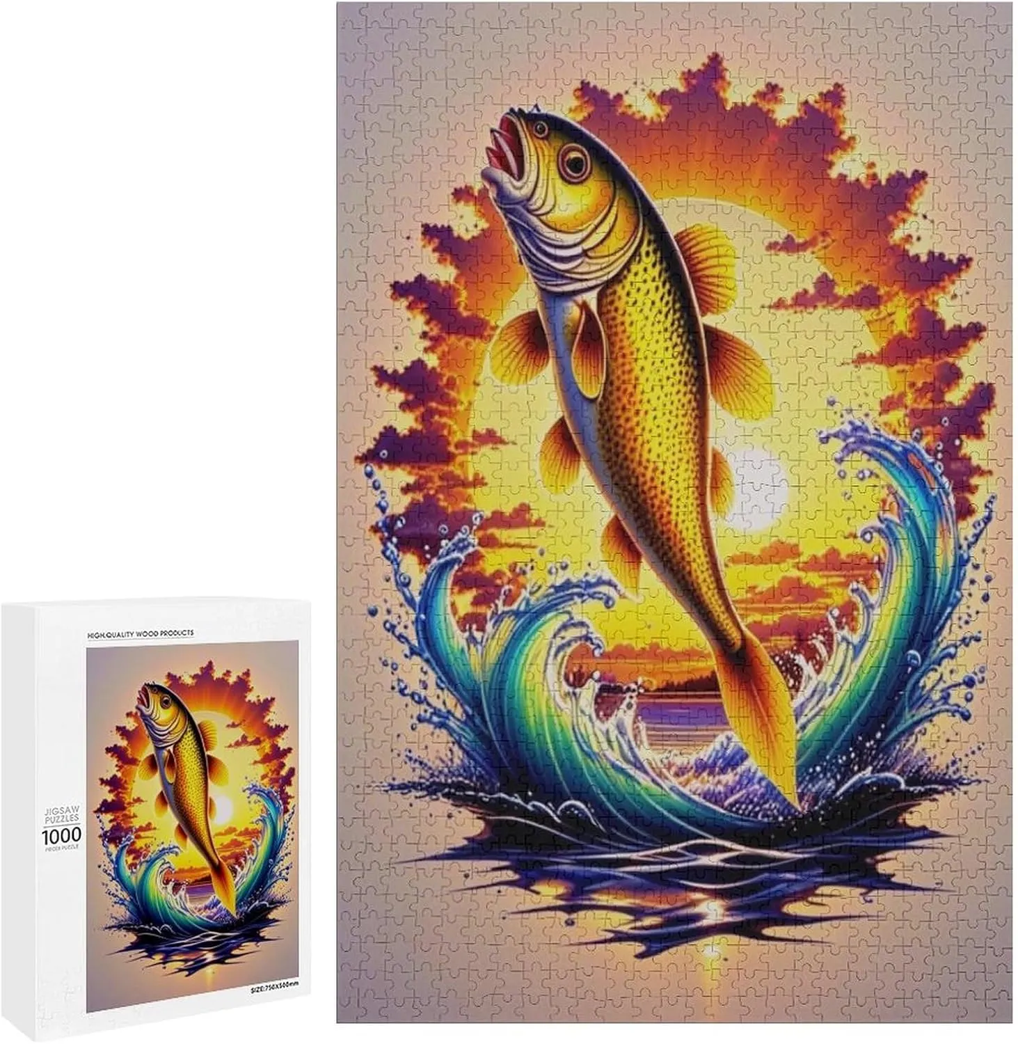 1000 Piece Jigsaw Puzzle - Painted Sunset Fish - Animal Puzzle for Kids and Adults，Challenging and Fun Game，Relaxing Puzzles for Stress Relief，Brain Teaser Jigsaw Puzzles – Improves Focus and Memory