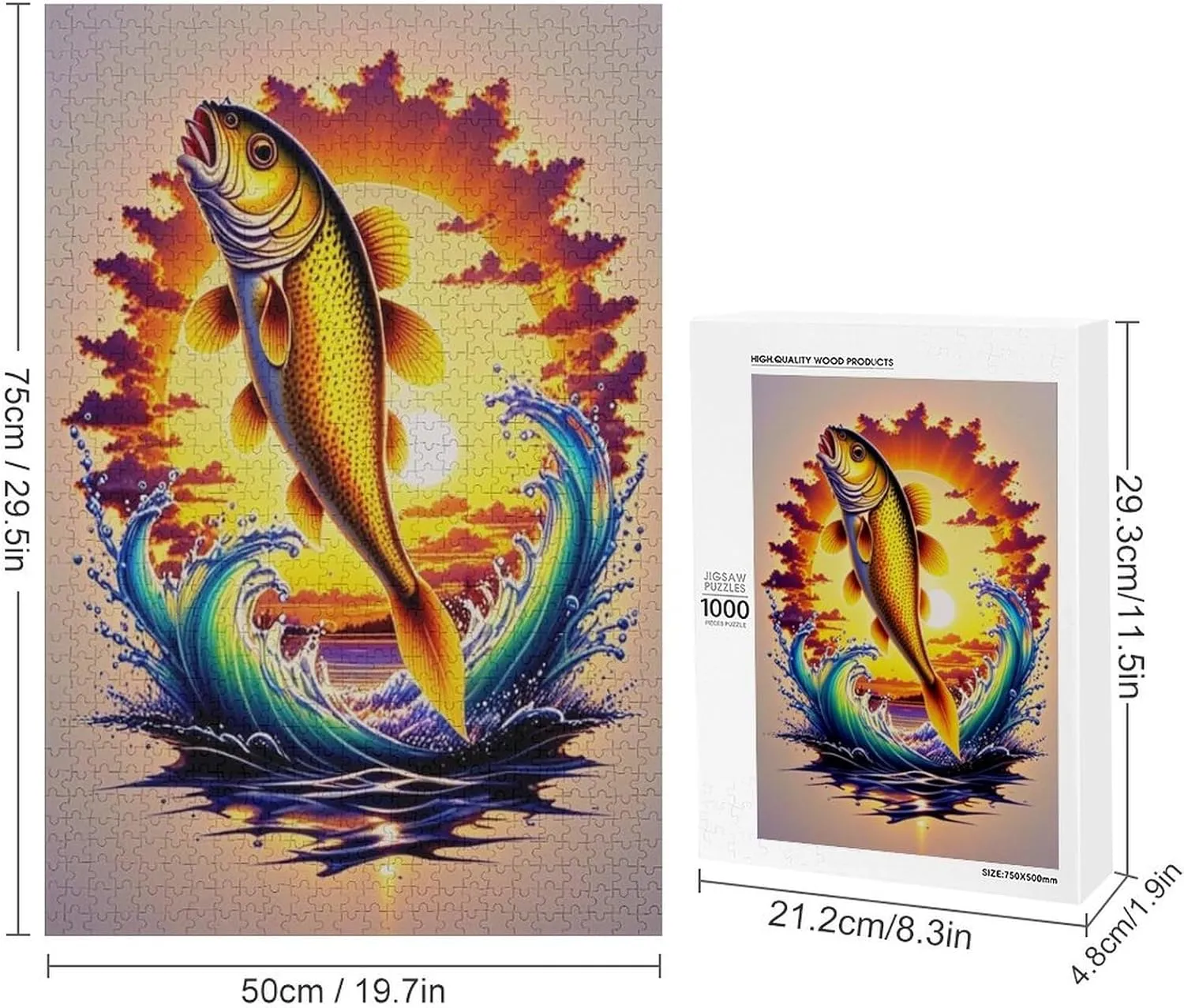 1000 Piece Jigsaw Puzzle - Painted Sunset Fish - Animal Puzzle for Kids and Adults，Challenging and Fun Game，Relaxing Puzzles for Stress Relief，Brain Teaser Jigsaw Puzzles – Improves Focus and Memory