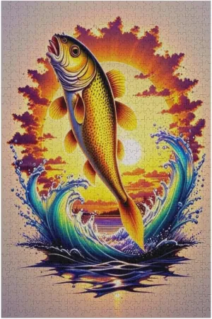 1000 Piece Jigsaw Puzzle - Painted Sunset Fish - Animal Puzzle for Kids and Adults，Challenging and Fun Game，Relaxing Puzzles for Stress Relief，Brain Teaser Jigsaw Puzzles – Improves Focus and Memory