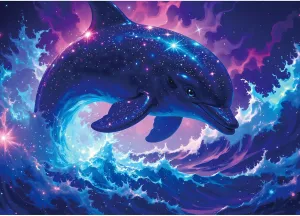 1000 Piece Puzzles for Adults,Glitter Dolphin Jigsaw Puzzle,Dolphin Ocean Puzzles 1000 Pieces,Creative Games and Gifts Difficult Purple Wave Puzzle Home Decor Toy for Adults (27.5"x19.6"), 1:1 Poster