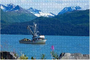 1000 Piece Salmon Seining Fishing Boat Anchored in Valdez Alaska Bay Large Piece Jigsaw Puzzles for Adults Educational Toy for Kids Creative Games Entertainment Wooden Puzzles Home Decor