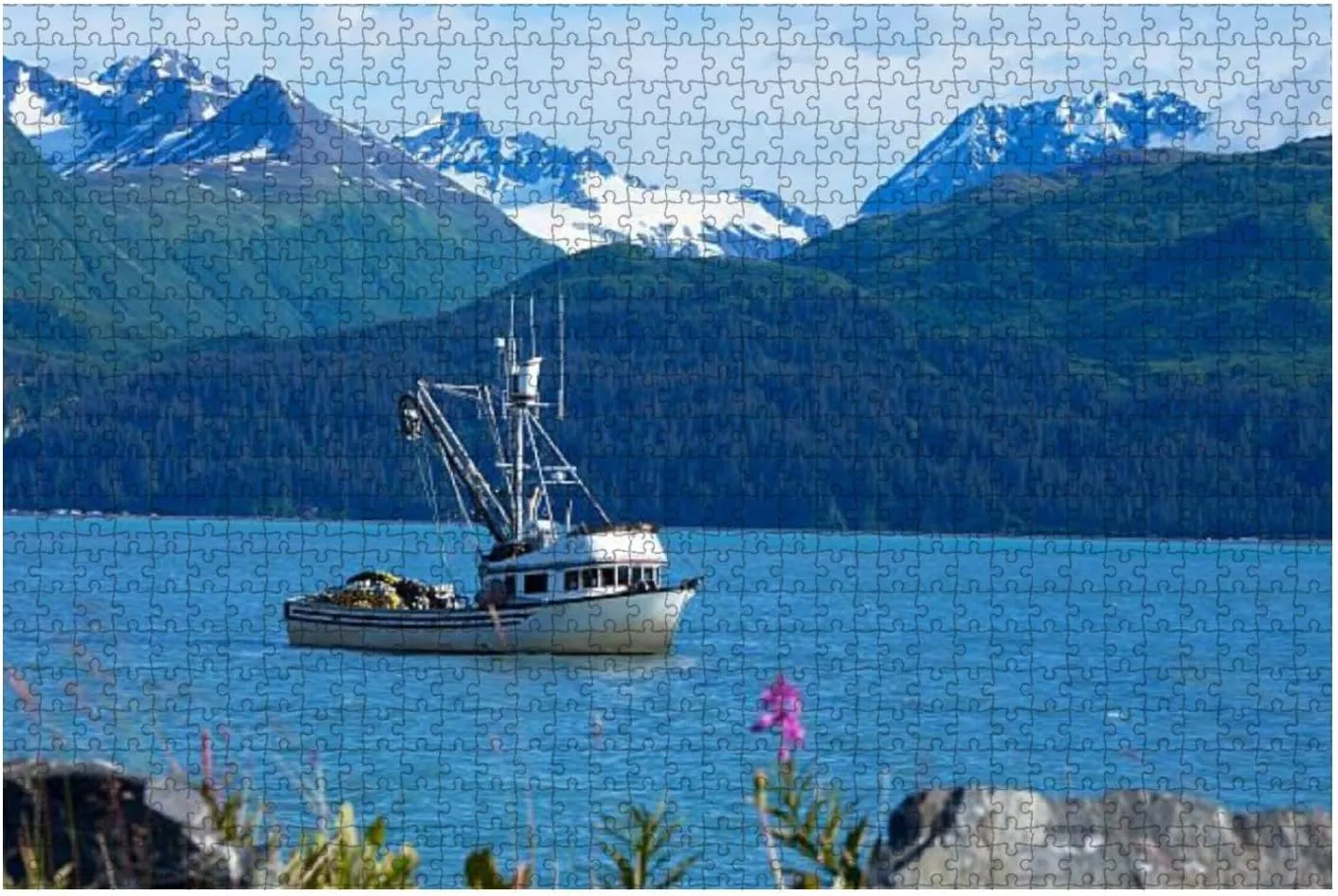 1000 Piece Salmon Seining Fishing Boat Anchored in Valdez Alaska Bay Large Piece Jigsaw Puzzles for Adults Educational Toy for Kids Creative Games Entertainment Wooden Puzzles Home Decor