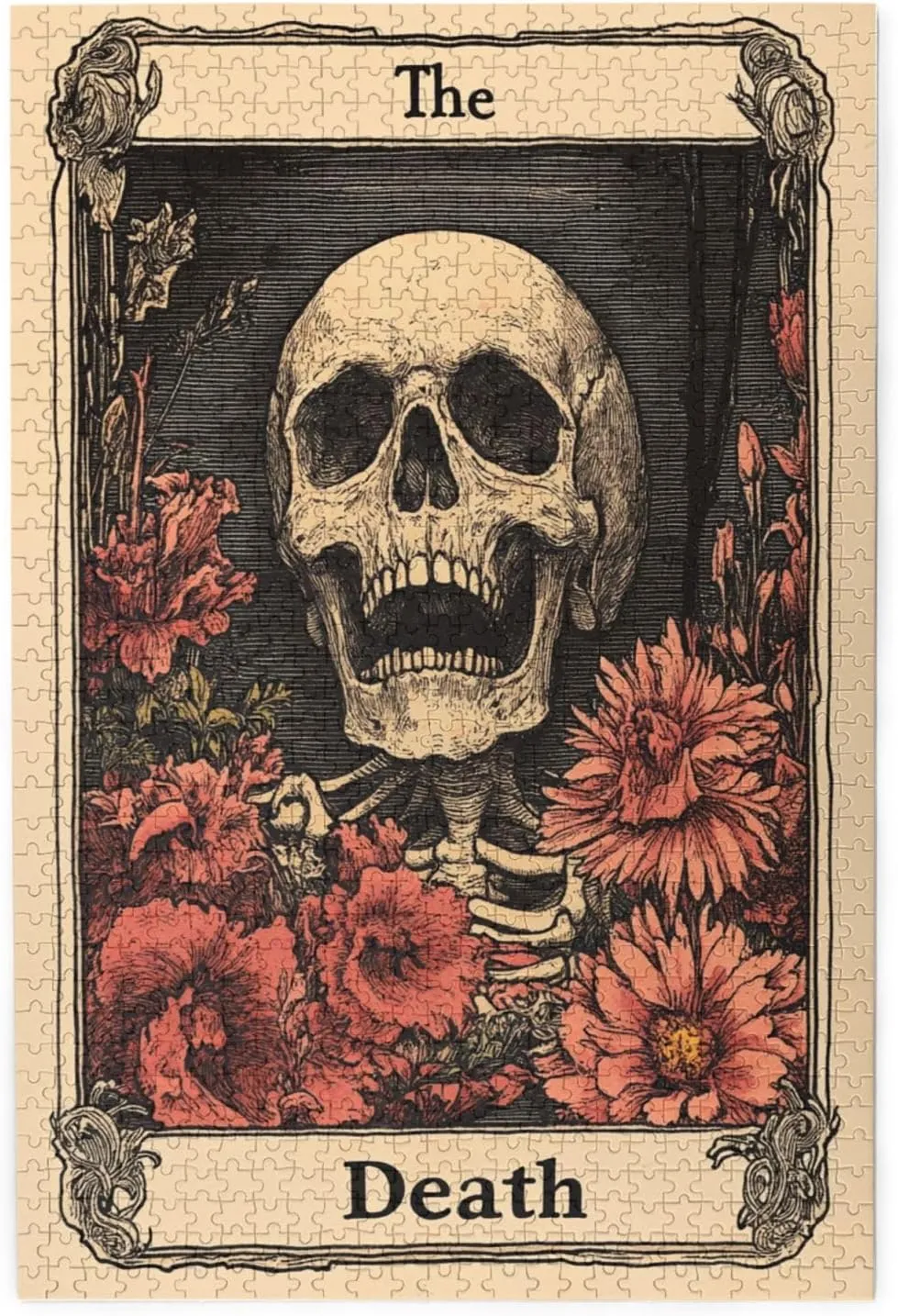 1000 Piece Wooden Puzzle for Adults,Skeletal Tarot Card with Intricate Death Symbolism,Gothic Divination Artwork,Brain Training Challenge,Stress Relief Activity,Eco-Friendly Pieces