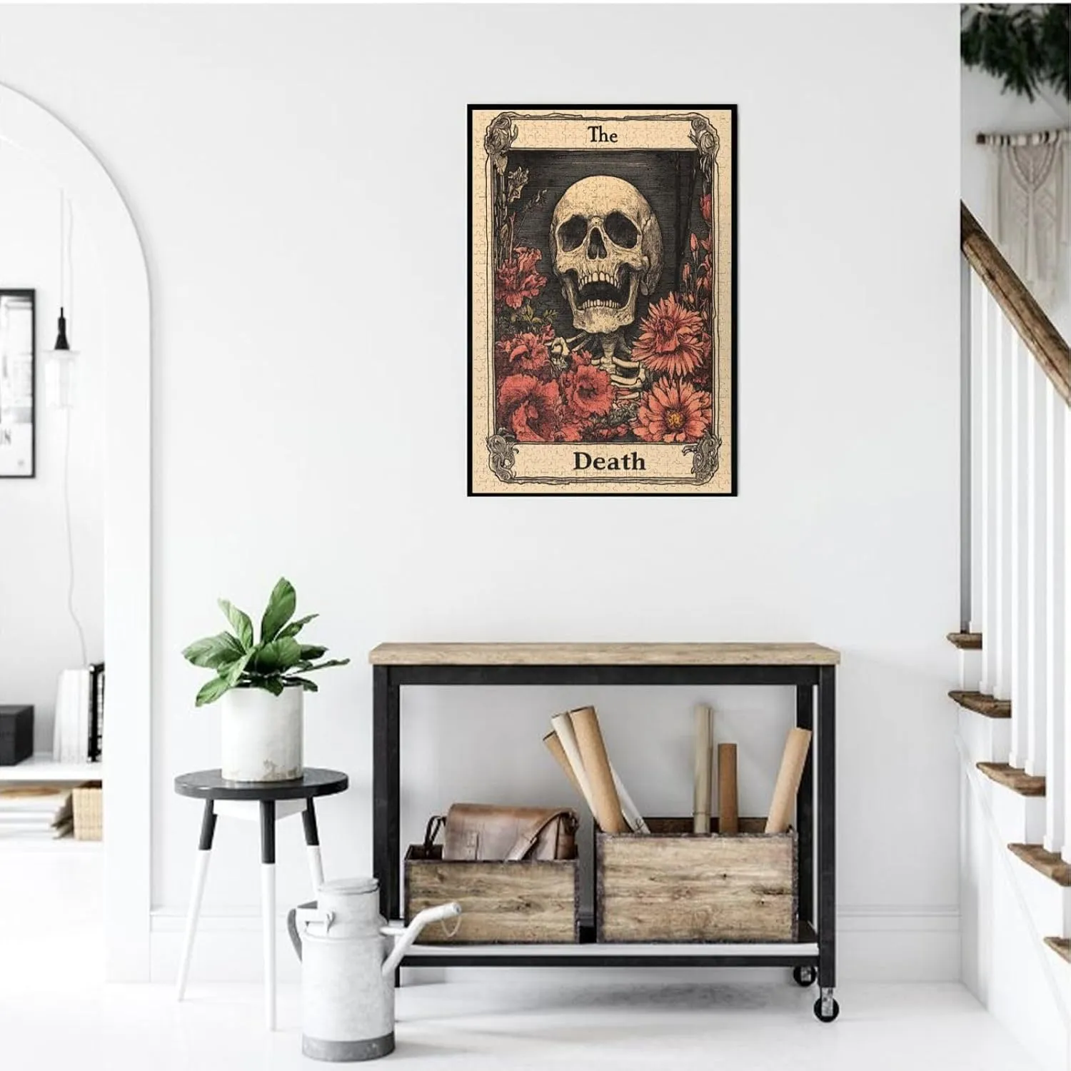 1000 Piece Wooden Puzzle for Adults,Skeletal Tarot Card with Intricate Death Symbolism,Gothic Divination Artwork,Brain Training Challenge,Stress Relief Activity,Eco-Friendly Pieces