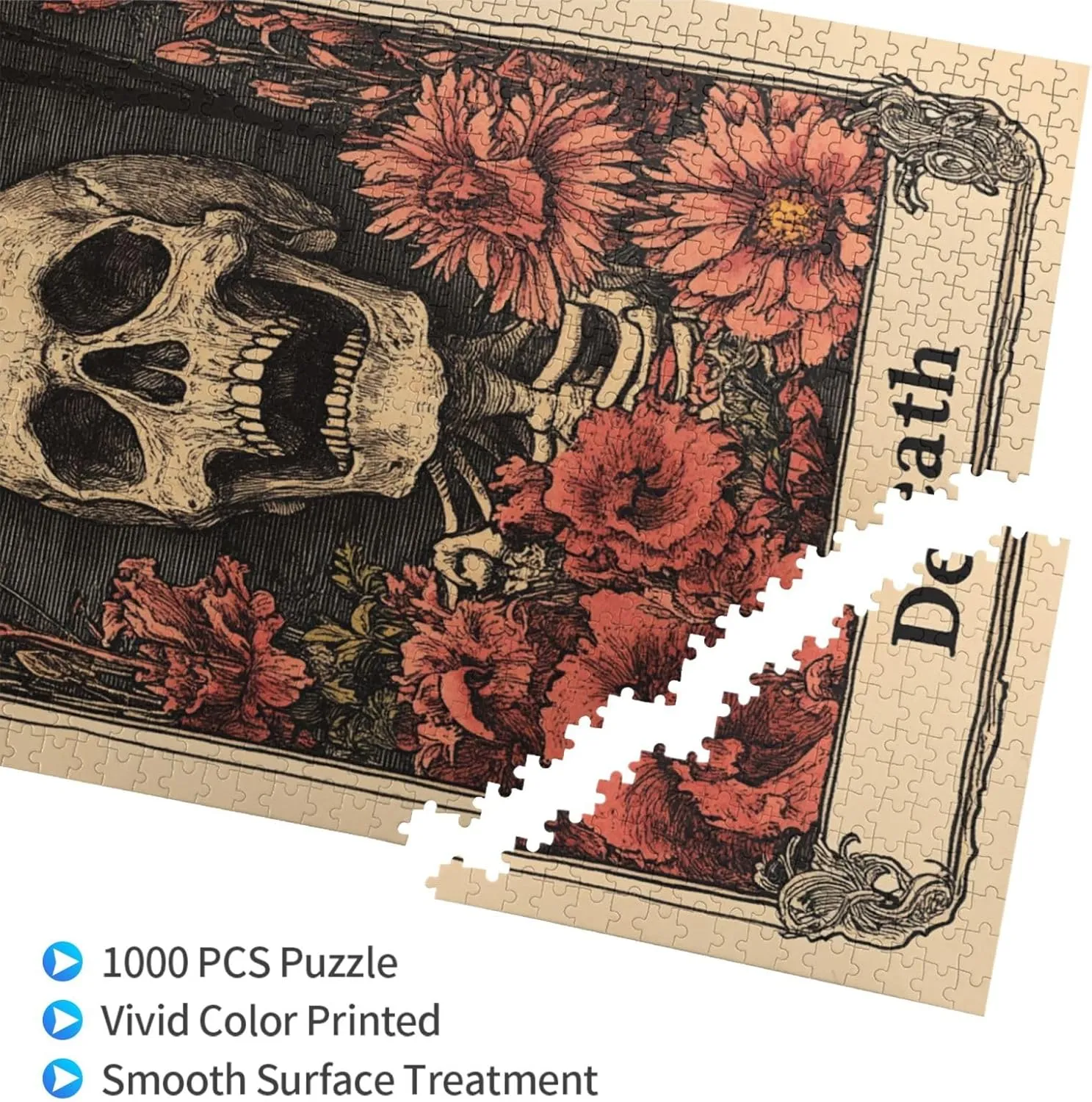 1000 Piece Wooden Puzzle for Adults,Skeletal Tarot Card with Intricate Death Symbolism,Gothic Divination Artwork,Brain Training Challenge,Stress Relief Activity,Eco-Friendly Pieces