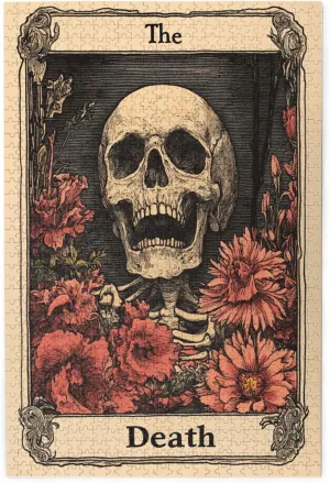 1000 Piece Wooden Puzzle for Adults,Skeletal Tarot Card with Intricate Death Symbolism,Gothic Divination Artwork,Brain Training Challenge,Stress Relief Activity,Eco-Friendly Pieces