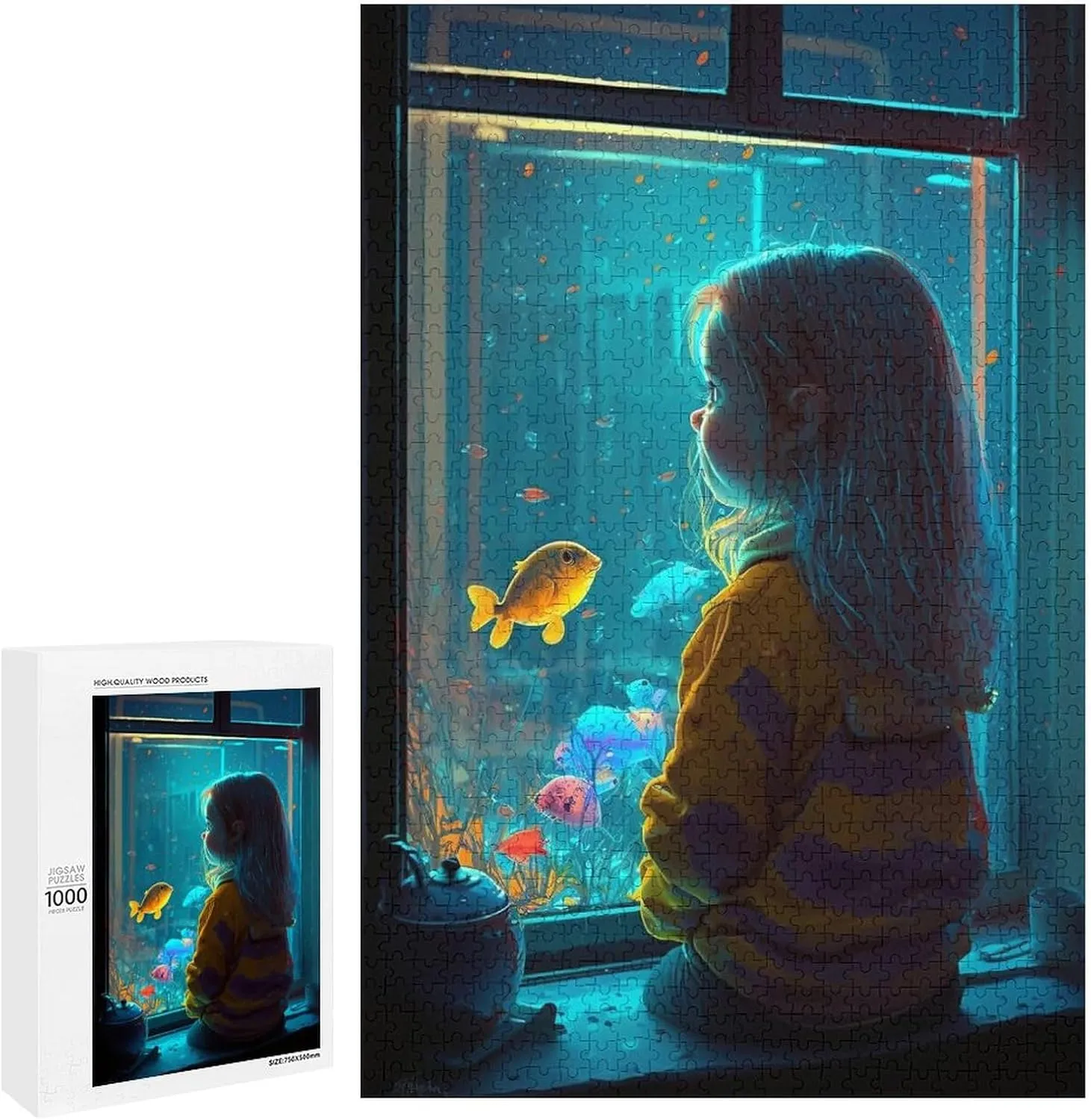 1000 Pieces Jigsaw Puzzle for Adults - Aquarium Girl Blue Dreamland Puzzles for Family Games, Puzzle for Gifts, Funny Puzzle for Education