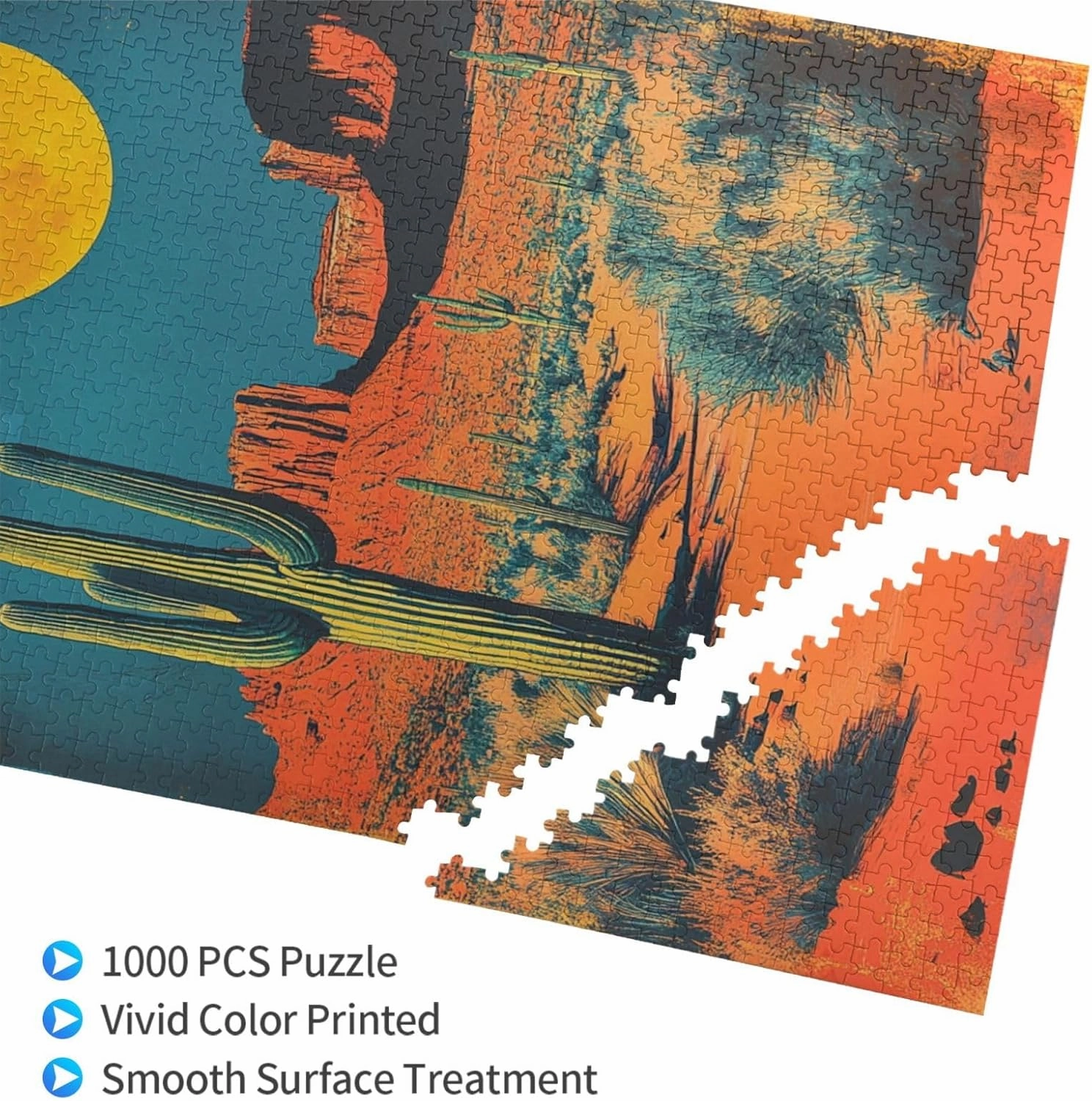 1000 Pcs Wooden Jigsaw Puzzle for Adults,Vintage-Style Desert Landscape with Towering Saguaros,Stress Relief Activity,Retro Southwest Artwork,Brain Training Challenge,Eco-Friendly Piece