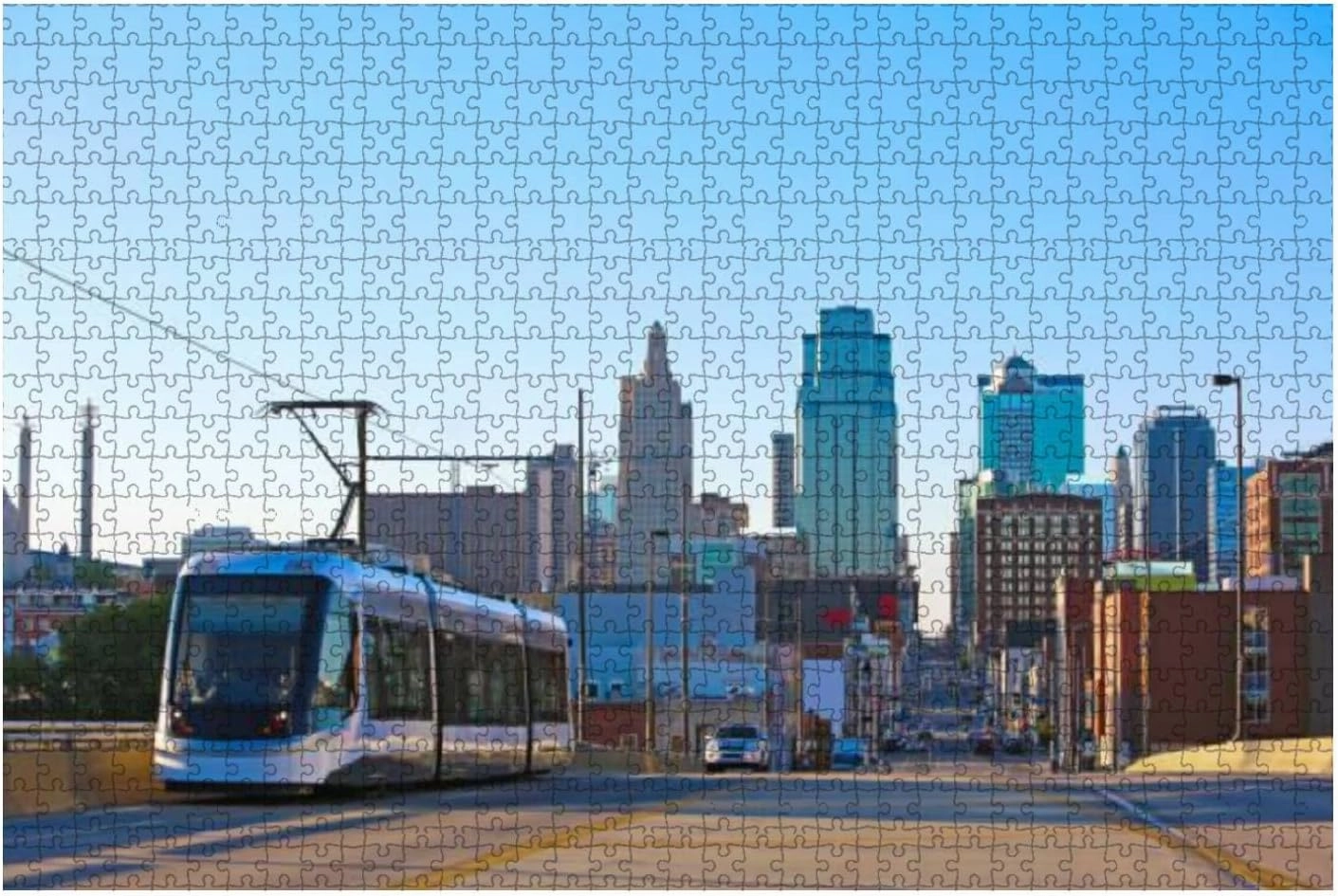 1000 Piece Downtown Kansas City Skyline Streetcar Large Piece Jigsaw Puzzles for Adults Educational Toy for Kids Creative Games Entertainment Wooden Puzzles Home Decor