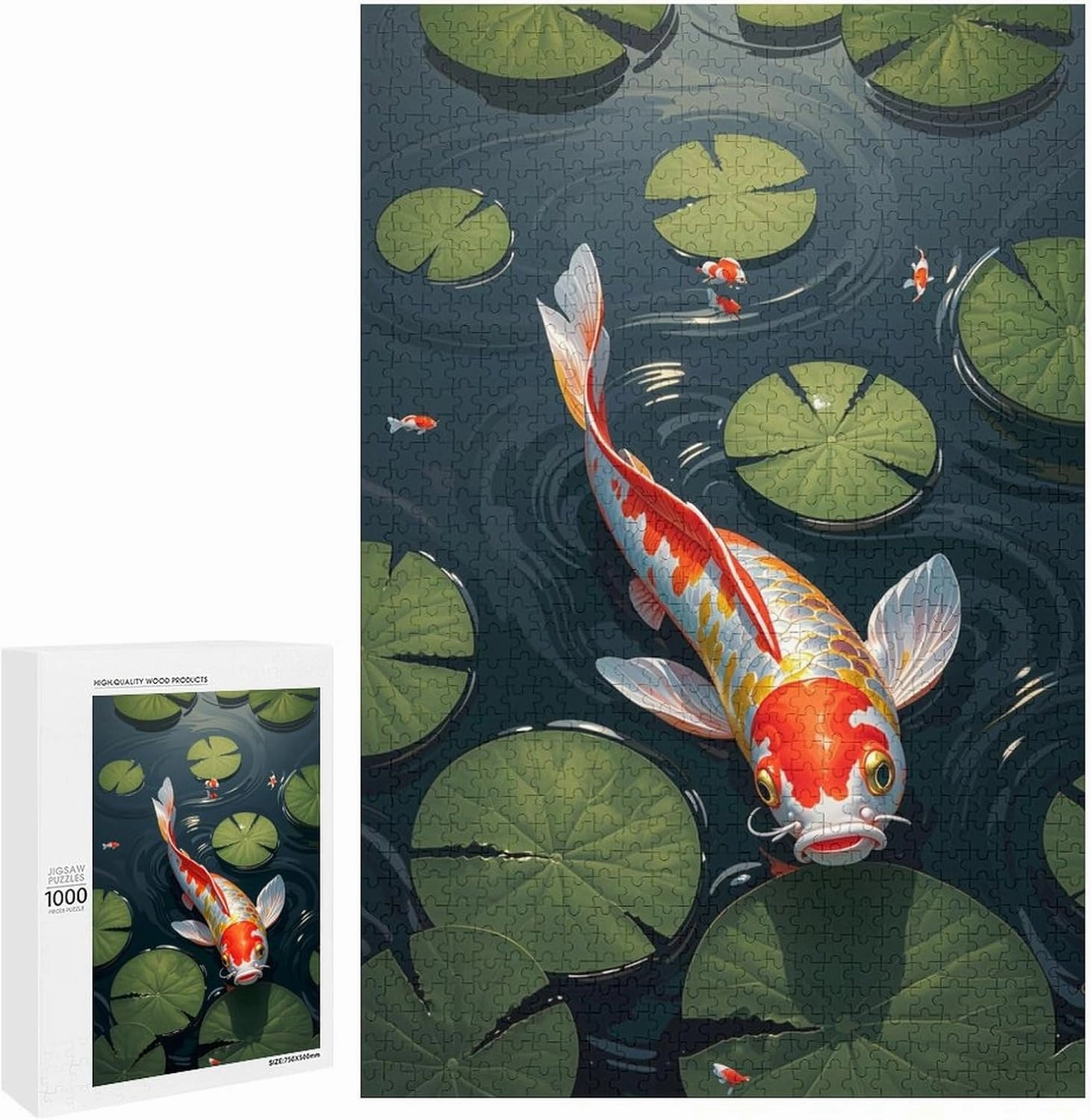1000 Piece Jigsaw Puzzle for Adults - Lotus Koi Fish Puzzles Game，Educational Toys，Wooden Puzzle Family Decorations, Unique Birthday Present Suitable for Teenagers and Adults