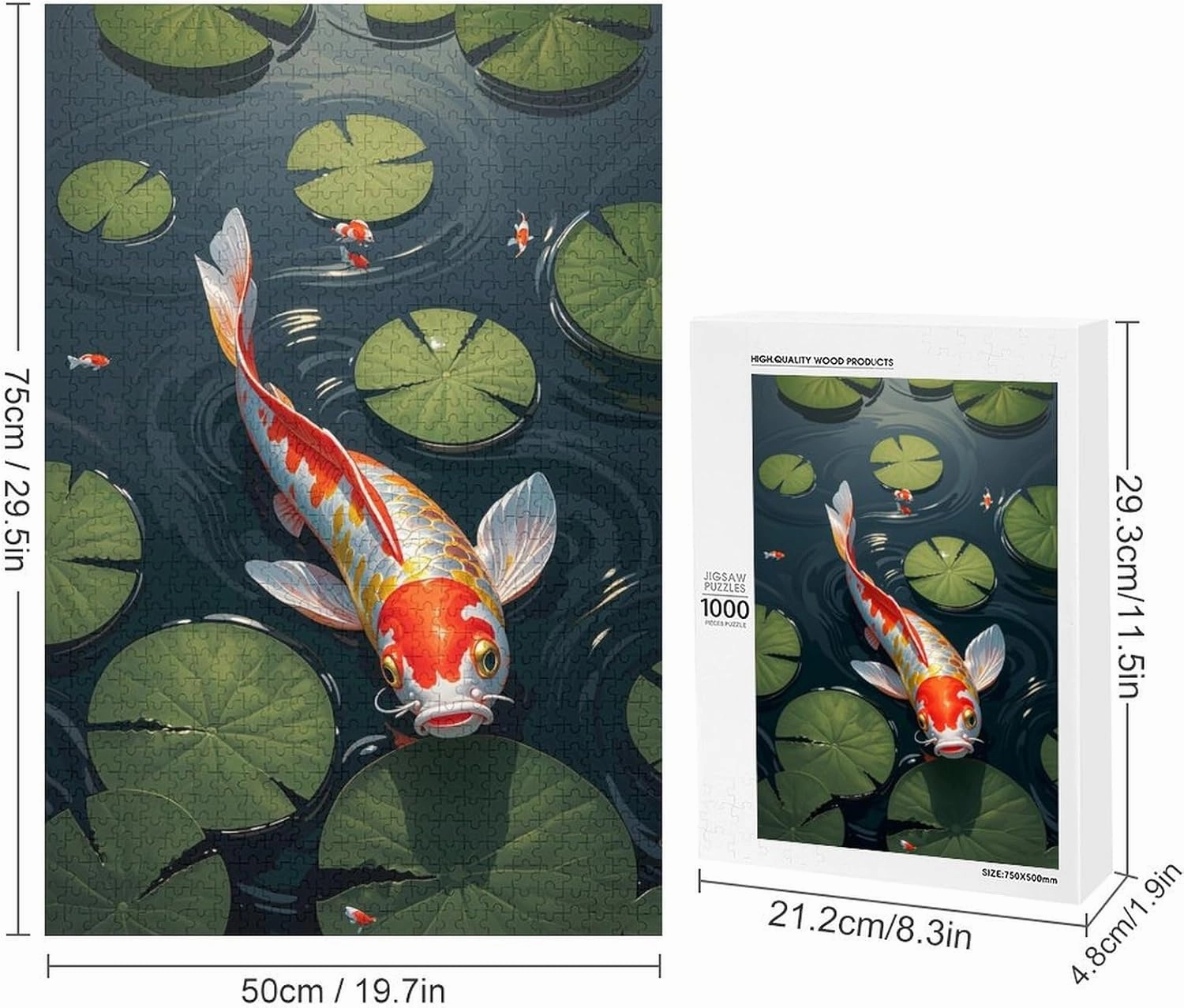 1000 Piece Jigsaw Puzzle for Adults - Lotus Koi Fish Puzzles Game，Educational Toys，Wooden Puzzle Family Decorations, Unique Birthday Present Suitable for Teenagers and Adults