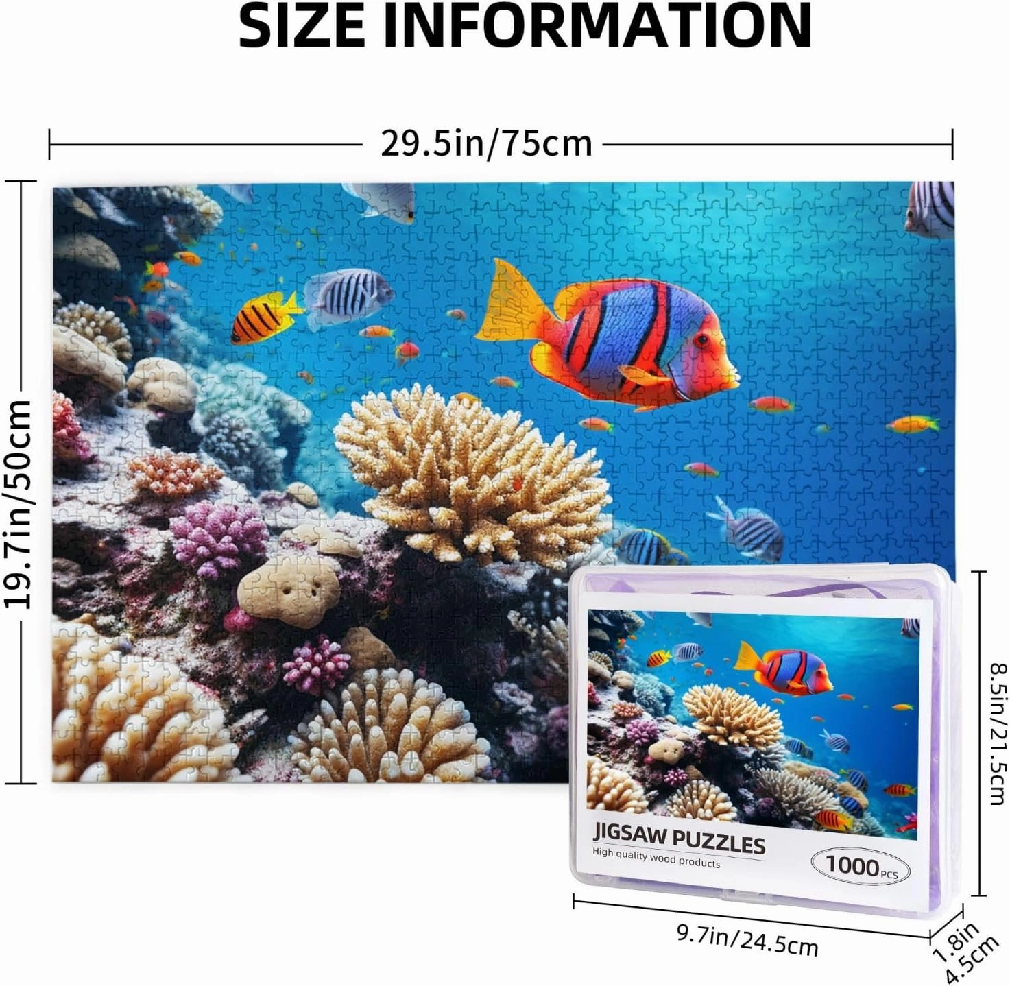 1000 Piece Jigsaw Puzzle for Adults Challenging Puzzle for Game Nights Gifts Personalized Picture Puzzle Ocean Tropical Fish Coral Custom Wood Puzzle for Family, Finished Size 29.5"x19.7"