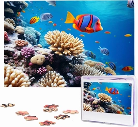 1000 Piece Jigsaw Puzzle for Adults Challenging Puzzle for Game Nights Gifts Personalized Picture Puzzle Ocean Tropical Fish Coral Custom Wood Puzzle for Family, Finished Size 29.5"x19.7"