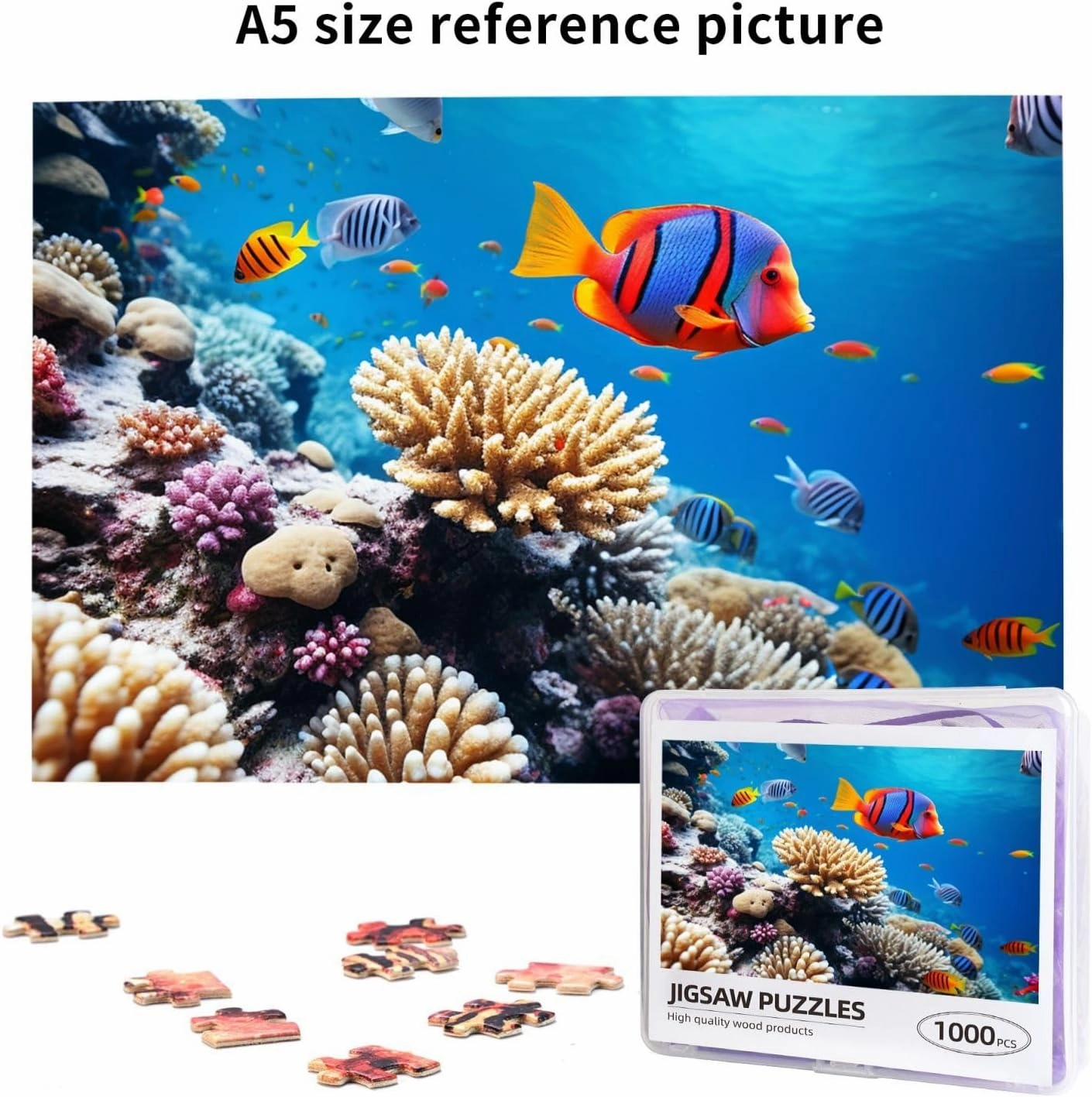 1000 Piece Jigsaw Puzzle for Adults Challenging Puzzle for Game Nights Gifts Personalized Picture Puzzle Ocean Tropical Fish Coral Custom Wood Puzzle for Family, Finished Size 29.5"x19.7"