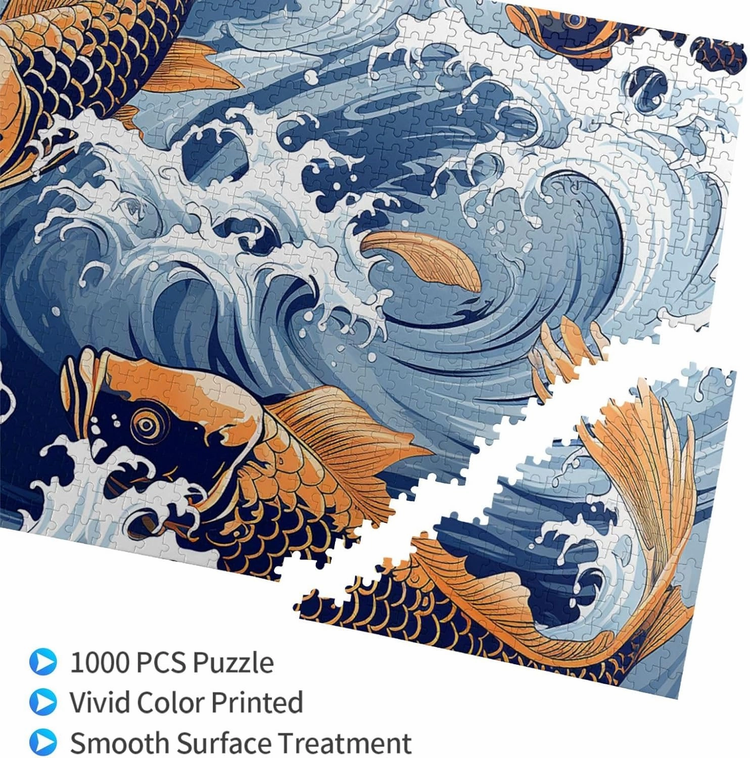 1000 Piece Jigsaw Puzzle for Adults Challenging Puzzle for Game Nights Gifts Personalized Picture Puzzle Ocean Wave Fish Custom Wood Puzzle for Family, Finished Size 29.5"x19.7"