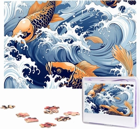 1000 Piece Jigsaw Puzzle for Adults Challenging Puzzle for Game Nights Gifts Personalized Picture Puzzle Ocean Wave Fish Custom Wood Puzzle for Family, Finished Size 29.5"x19.7"
