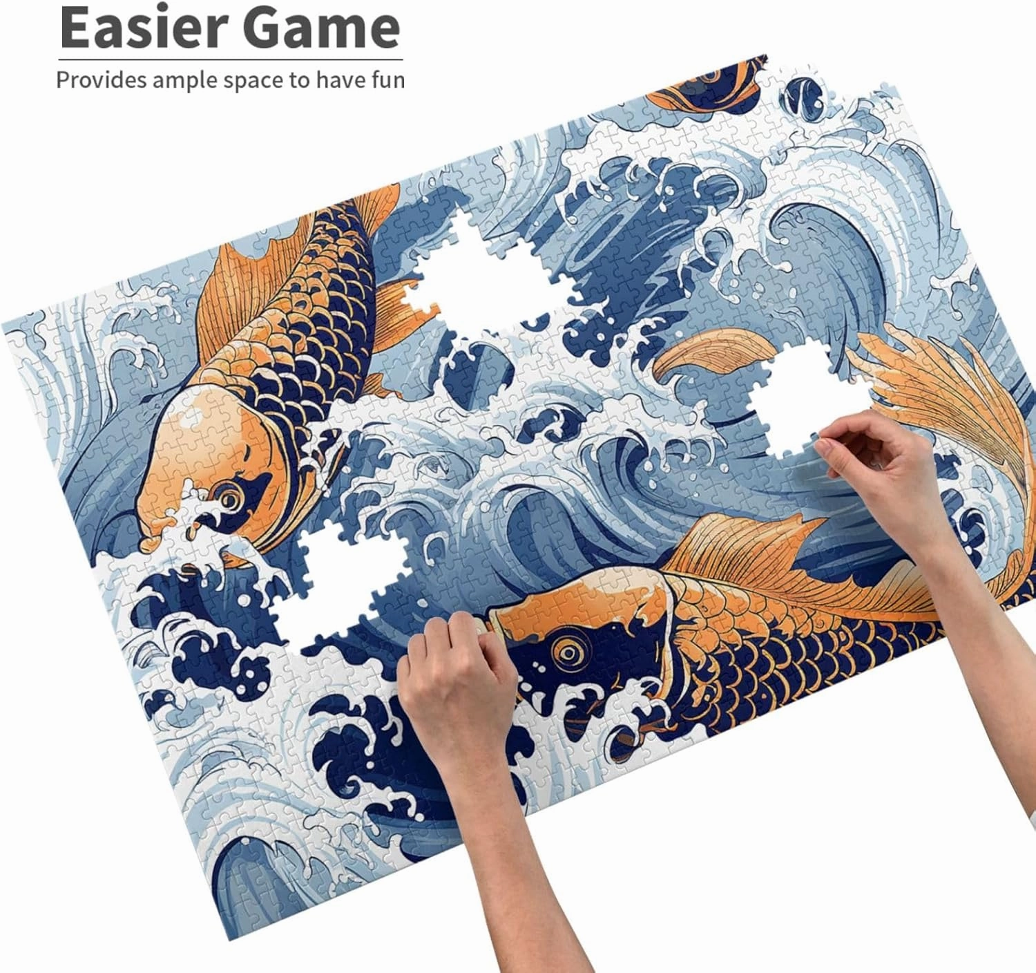 1000 Piece Jigsaw Puzzle for Adults Challenging Puzzle for Game Nights Gifts Personalized Picture Puzzle Ocean Wave Fish Custom Wood Puzzle for Family, Finished Size 29.5"x19.7"