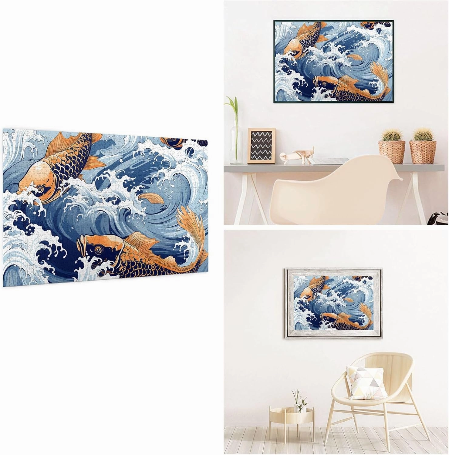 1000 Piece Jigsaw Puzzle for Adults Challenging Puzzle for Game Nights Gifts Personalized Picture Puzzle Ocean Wave Fish Custom Wood Puzzle for Family, Finished Size 29.5"x19.7"