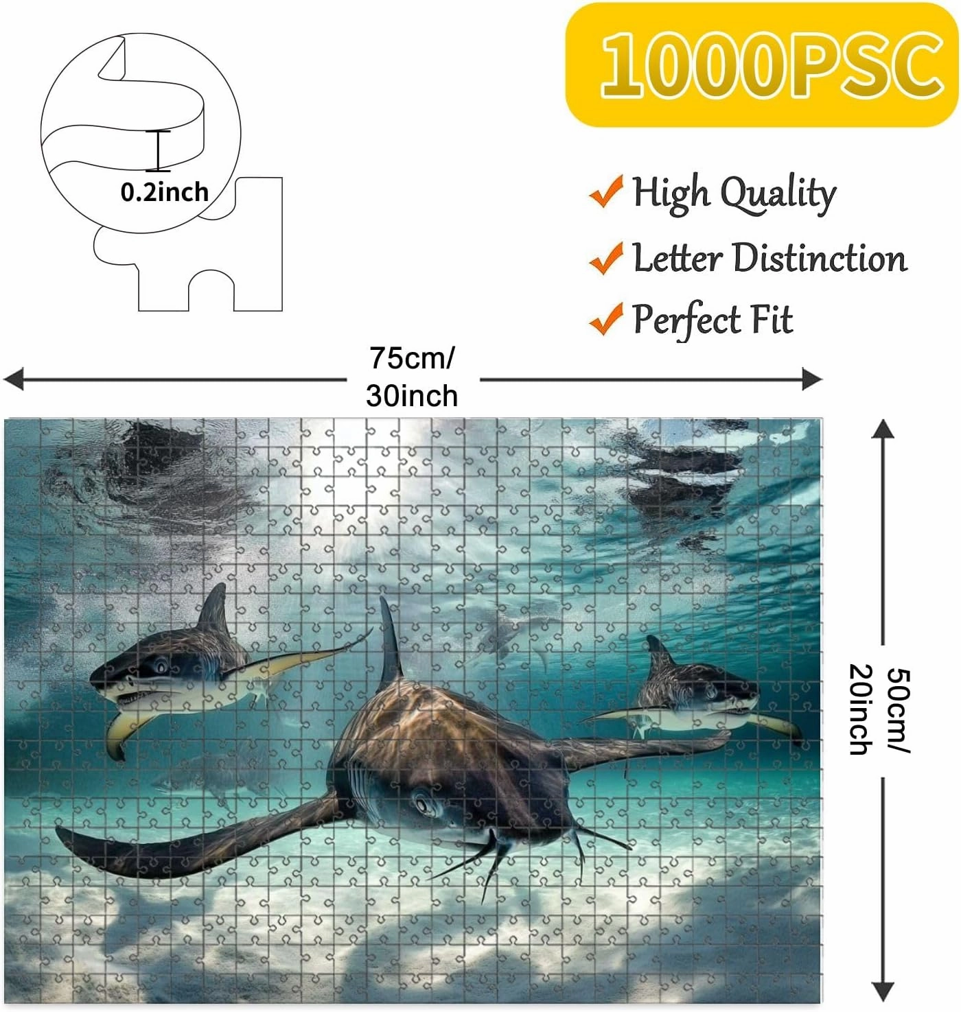 1000 Piece Jigsaw Puzzle Game, Colorful Stingray Fish Cayman Islands Pictures Royalty Free Photos Large Puzzle Artwork for Adults Teens Challenging Puzzle Game Nights Toy Gift