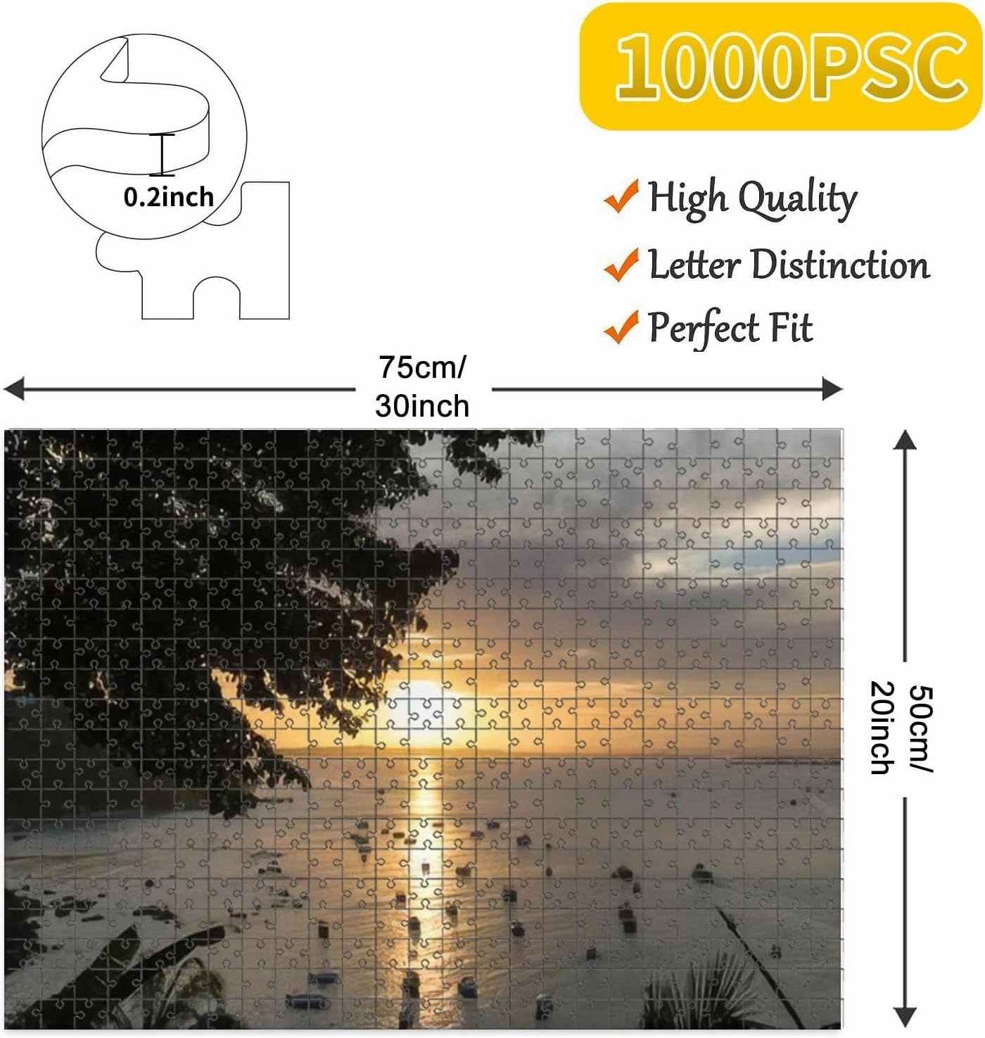 1000 Piece Jigsaw Puzzle Game, Colorful View Wonderful Sunset Morro de Sao Paulo Brazil Large Puzzles Artwork for Adults Teens Challenging Puzzle Game Nights Toy Gift
