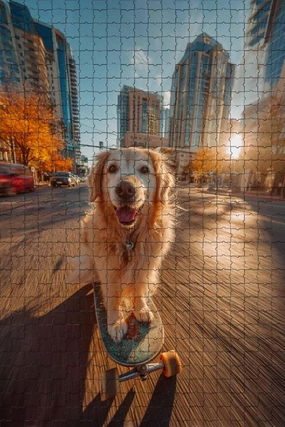 1000 Piece Puzzle for Adults Golden Retriever Skateboarding in The City A Challenging and Joyful Jigsaw Game for Dog Lovers Fun Wall Art and Family Night Gift Idea