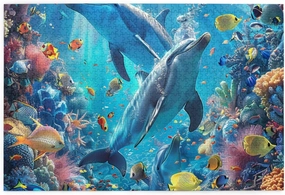 1000 Piece Wooden Jigsaw Puzzle for Adults - Dolphins Fish Reefs Coral Sea Underwater Colorful Puzzle, Impossible Challenging Difficult Puzzles,