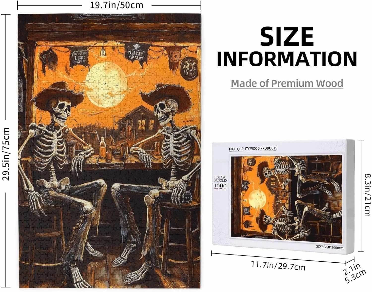1000 Piece Wooden Puzzle for Adults,Skeletal Partying at Sunset Drinks Table,Brain Training Challenge,Stress Relief Activity,Macabre Desert Happy Hour Artwork,Eco-Friendly Pieces